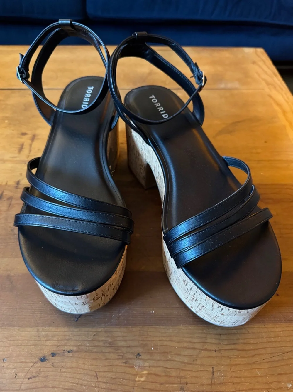 torrid Black Strappy Cork Platform Sandals